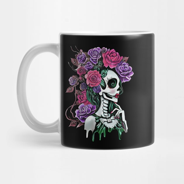 La catrina, calavera, Lady skull, sugar skull, dark, skeletons lovers, cool skulls, bones, gothic floral lady by Collagedream